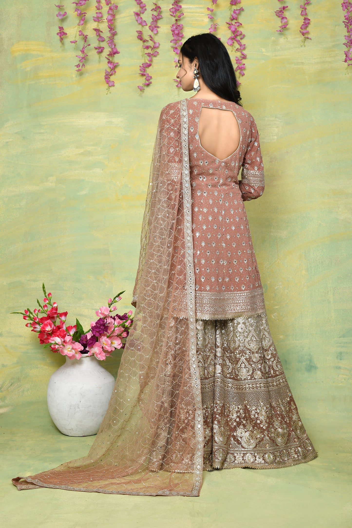 Asma: Dusty Peach Sharara Set